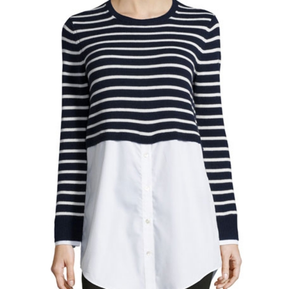 NWOT THEORY Rymlia Layered Striped Sweater - Picture 1 of 7